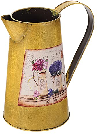 Happyyami Iron Jug Shabby Bucket Vase Metal Bucket with Handle Vintage Vase Rustic Milk Can Chic Metal Flowers Jug Pitcher for Decoration
