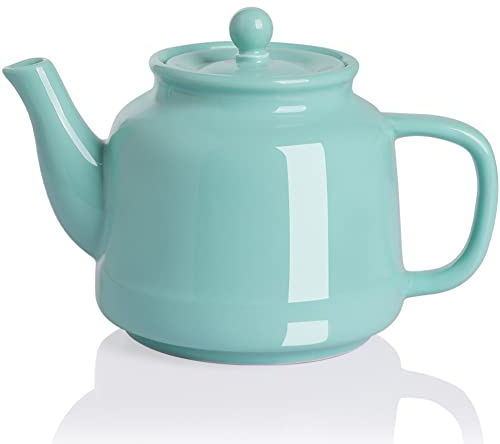 SWEEJAR Tetera de porcelana con infusor y tapa, 30 onzas Teaware con filtro de acero inoxidable para té, leche, café, oficina, hogar, turquesa