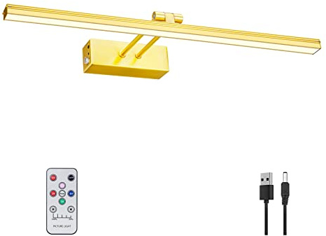 FUNCHDAY Luce per quadri, 5000 mAh, a batteria, per parete, luce per pittura a distanza, senza fili, con timer e dimmerabile, luce artistica in metallo da 40,6 cm, per esposizione, parete, opere