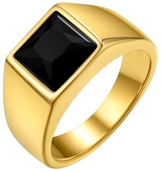 GoldChic Schwarzer/Blauer Stein Ring Herren Damen Siegelring mit Gravur Geburtsstein Edelstahlring Bandring Solitärring Schmuck Größe 54mm bis 72mm wählbar