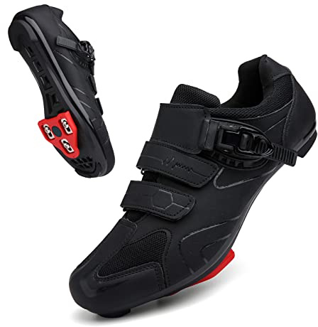 Vicogn Mens Womens Cycling Shoes Compatible with Peloton Indoor Bicycle Pedals Clip in Road Bike Shoes Pre-Installed with Look Delta Cleats (Black,US 10.5) 45
