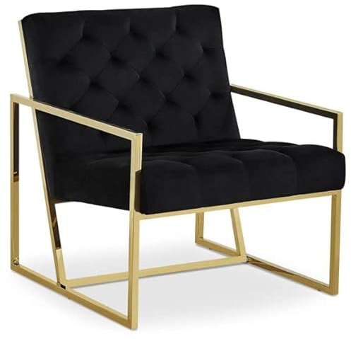 Bador Decoration Chesterfield stol fåtölj Chesterfield svart guld rostfritt stål sammetstyg