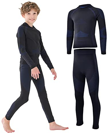Homord Set Intimo Termico Bambino Traspirante Tessuto di Carbone di bambù Intimo Funzionale Set Biancheria Intima Termica Buono per Il Calcio, Lo Sci, l'hockey su Ghiaccio, la Corsa, Il Sonno