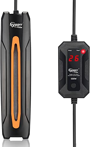 hygger Aquarium Heizung, 500W Temperatur Einstellbare Heizung für Aquarien, Schnelles Aquarium Heizstab mit Externem Controller für 300-400L Ihr Süß-oder Meerwasser Aquarium Fischbecken