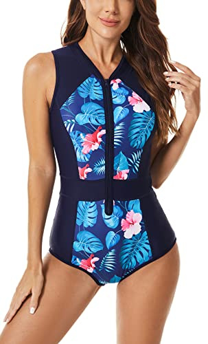 FEOYA Dam baddräkt 1 st ärmlös Rashguard tröja med dragkedja jumpsuit surfing, Färg 5, L