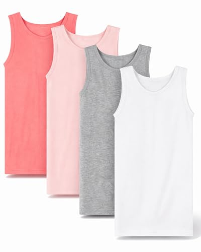 SES Unterhemden Mädchen 4er Pack aus 100% Baumwolle in 4 Farben 92-18 | weiche, atmungsaktive Unterhemden für Mädchen mit robusten Nähten - rosa & graue Unterhemd Kinder - ideal als Basic