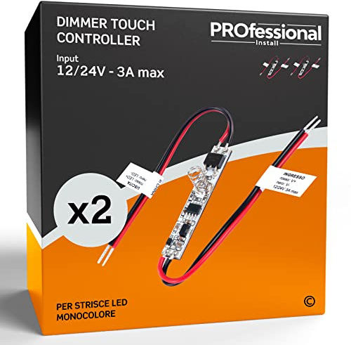 Eurocali Modulo Controller Dimmer Touch per Strisce LED Monocolore da 12V e 24V - Tecnologia Touch Regola intensità Luce - Pacco da 2
