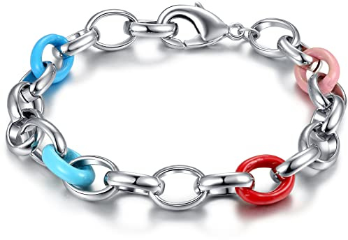 Zevmi Bunt Silber Armband Für Damen: Armband mit OT-Schnalle, 20 cm/7,87“