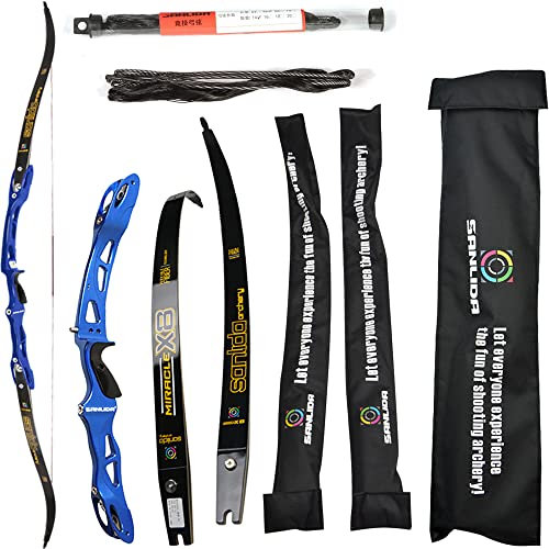 wolfman Recurvebogen Set Erwachsene 66/68/70 Zoll 14-44 lbs Bogenschießhalle Recurve Bogen Pfeil Set Praxis Bogen Wettbewerb Bogen für Bogenschießen Club Schießwettbewerb RH (Blau, 68/26Lbs)