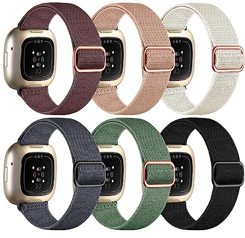 IMIVIO 6 Stück Kompatibel mit Fitbit Versa 3 Armband/Fitbit Versa 4 Armband/Fitbit Sense Armband/Fitbit Sense 2 Armband, Weiches Elastisch Ersatz Nylon Sport Band für Damen/Herren, Multi Farben