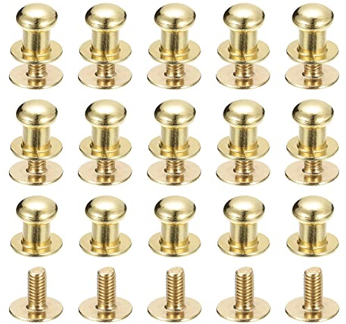 sourcing map 6mm Kugel Kopf Bolzen Nieten Schrauben Hohlnieten Rücken 15 Stück Schraubnieten Rund Kopf Schaltfläche Nippel Niete für Basteln Leder Handwerk Handtasche Gürtel Hellgold