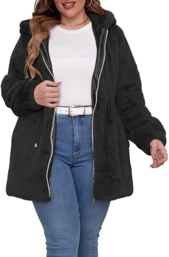 Geschallino Abrigo de Piel Sintética para Mujer Talla Grande Invierno Largo de Sherpa Esponjoso Capucha Chaqueta Polar