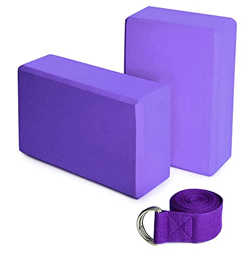 KOCAN Yoga Cotton Strap, 2er Eva Yoga Blöcke 1er Baumwoll Yoga Gurt Stabilitäts Blöcke Yoga Gurt Set für Yoga Pilates Meditation