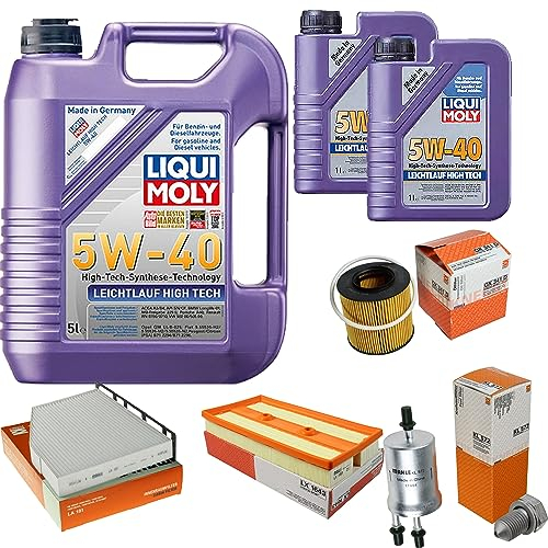 Inspektionspaket Wartungspaket Filterset mit 7 L Motoröl Leichtlauf High Tech 5W-40, Ölfilter, Luftfilter, Kraftstofffilter, Innenraumfilter, Verschlussschraube