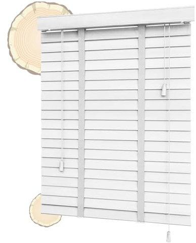 Echtholz-Jalousien Weiß,60cm 80cm 100cm 120cm Horizontale Jalousetten Aus Holz,Atmungsaktive Wärmedämmung Fensterläden,Verdunkelungsjalousie für Innen,Sonnenschutz Vorhänge,WxH-60x91cm/23.5x36in