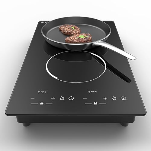TiStm Table de Cuisson à Double Induction, Table de Cuisson électrique Portable de 12 Pouces, Plaque de Cuisson électrique intégrée à Double Usage avec 2 brûleurs à Commande indépendante