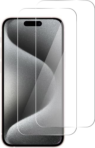 QUITECO Vetro Temperato per iPhone 15 / iPhone 15 Pro [2 Pezzi] Vetrino Protettivo Pellicola Protezione Schermo
