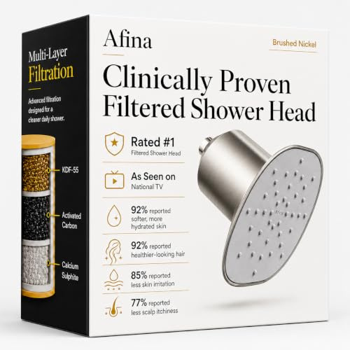 Afina A-01 Filtered Shower Head | High Pressure Shower - Reduces Dry Itchy Skin, Dandruff, Eczema, and Dramatically Improves The Condition of Your Skin and Hair (Nickel) | KDF-55 Shower Filter & Water Filter Showerhead for Hard Water, Reduces Chlorine for Softer Skin & Hair