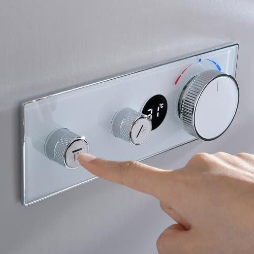 YYBAO Mischbatterie Dusche Thermostat Unterputz, Digitalanzeige Mischventil Thermostat 2 Wege Umschaltventil Dusche Messing Duschumstellventil, Alle Funktionen Sind Gleichzeitig Nutzbar(Gold)