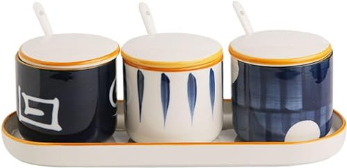 AIXILAN Sucrier en céramique, sucrier de style japonais avec couvercle, ensemble de pots de rangement, sucrier en porcelaine de couleur unie, salière, ensemble b-3(G)