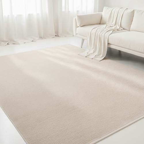 Interiyou Tappeto cotone artigianale Riga - 140x200 cm Crema - Per salotto, camera da letto - 100% fibra naturale tessuto piatto