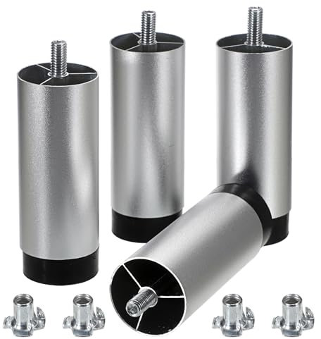 SUMNACON 4 Packs Aluminum Alloy Furniture Legs Cabinet Legs, Silver 10cm Height Couch Sofa Feet Table Feet DIY Replacement Supporting Leg with M8 Thread for Worktop Breakfast Bar Desk