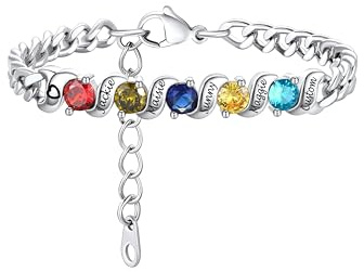 Custom4U Personalisierte Damen Panzerkette Armbänder Edelstahl mit 1-5 Namen/Geburtsstein Gravur 5mm breit Mutter Tochter Armband Silber/Gold 16cm+3cm lang Armreif Geschenke für Weihnachten Muttertag