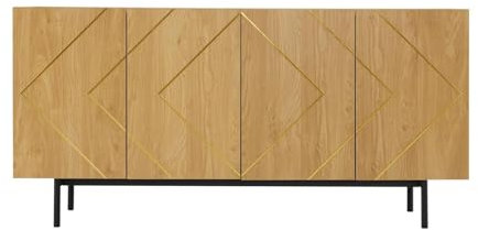 Hefo Kommode, 4 Türen und 3 Schränke Küchenschrank, moderner brauner Buffetschrank, 160 cm breit Doppel-Sideboard, geeignet für Esszimmer, Küche, Wohnzimmer, Kaffeebar