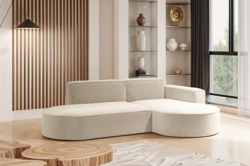 Kaiser Möbel - Ecksofa mit Wohnlandschaft, Eckcouch L Form, Sofa 3-sitzer, Polstersofa, Bequemes Couch mit Ottomane für Wohnzimmer und Jugendzimmer, Relaxsofa, Modena Studio, Champanger, Rechts