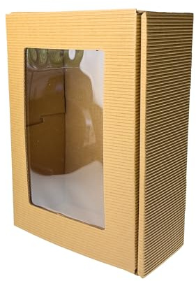 10 Stk. Geschenkkarton mit Sichtfenster 200x140x70 mm, natur-braun mittel – perfekt für Geschenke, Präsentkörbe & Anlässe – nachhaltig & stabil