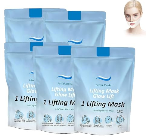 Chinologi hakmask, kinesisk hakmask dubbelhaka, kinesiologi lyftmask, kinesiologi haka lyftmask dubbelhaka, dubbelhaka, dubbelhakmask, dubbelhaka-reducerare för kvinnor, kollagen ansiktsmask (5 st)