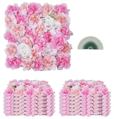 VEVOR 3D blomväggpanel, 12 st 38 x 38 cm, konstgjord blommig väggbakgrund nätunderlag sömlös design och enkel installation för bröllop alla hjärtans dag hem babyfest bakgrundsdekor, rosa
