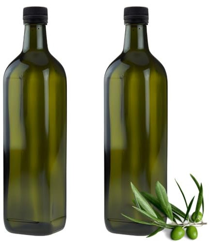 mikken 2 botellas de aceite de 750 ml con vertedor verde/marrón, botellas de cristal con dosificador y etiquetas