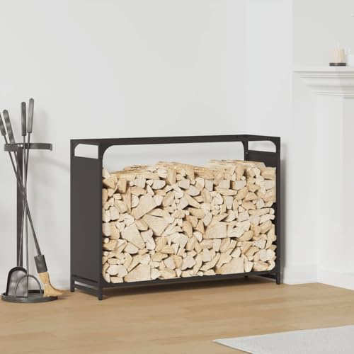 Gecheer Porta Legna da Ardere, Struttura Stabile con Ampia capacità per Essiccazione Aria Libera, 90 x 28 x 65 cm, Acciaio Laminato a Freddo, Nero, per Camino Interno ed Esterno