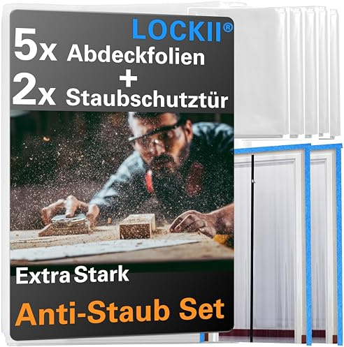 LOCKII® 2x Staubschutztür mit Reißverschluss 1,20 x 2,20 m | Extra Stark 100 mic | Wasserdicht & Staubdicht | Reißverschlusstür Staubschutzwand Folientür für Renovierung & Umbau