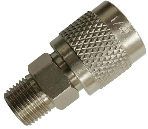 Conector Recto 1/4'' SAE Hembra con Rótula x 1/8'' Macho Rosca Gas, Adaptador Profesional para Sistemas HVAC, Refrigeración y Aire Acondicionado