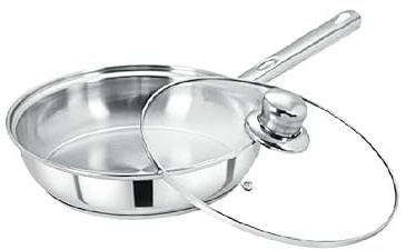 Nobel Triply Stainless Steel Cookware Frypan with Vent Glass Lid, Steel Pan, 2.5 mm Thick,Induction & Gas Stove Compatible Omelette Pan, Egg Pan, (26cm. Dia - Glass LID)