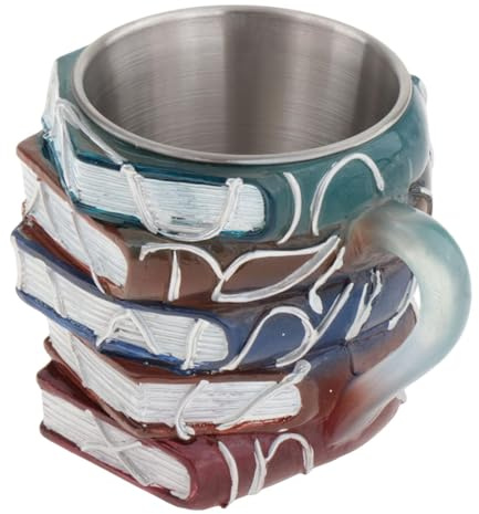 perfk Tazza da caffè a Forma di Libri impilati Dipinti, 260 ml, 9 x 9 x 12 cm, novità Multiuso per Amanti della Letteratura, Ornamento da scrivania in