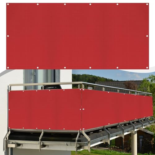 Brise Vue pour Balcon 90 x 350 cm HDPE 220G/M², Protection Contre Soleil, Résistant Aux Intempéries Brise-Vue pour Balcon Couverture pour Exterieur Terrasse, Rouge