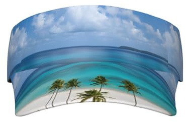 WXWJSHMGC Beach and Palm Tree Print Sun Visor Cap - Women Ponytail Baseball Cap, Sport Outdoor Plain Visor Hat, Adjustable Twill Golf Tennis Hats Black