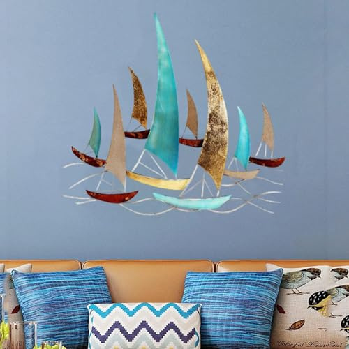 BDXZJ Segelboot Wanddeko Maritim, 3D-Segelboot-Wandkunst Aus Metall, Metall Wanddeko Schiff, Wanddeko Metall, Wandskulpturen Für Zuhause, Hotel, Wohnzimmer, Schlafzimmer, Esszimmer