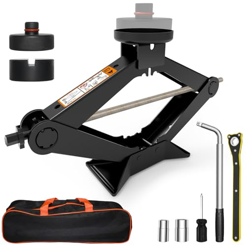 Gato para Coche 3T/3000kg,Olubfdh Kit de Gato Coche con Pad Tesla y Pad de Goma Universal,Portátil Kit de Emergencia con Llave de Tuercas de Rueda