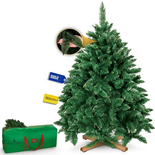 Royal Trees Árbol de Navidad artificial 150cm – Pino silvestre artificial, árbol de Navidad denso con 355 puntas, pino natural pequeño incl. soporte de madera estable y bolsa de almacenamiento