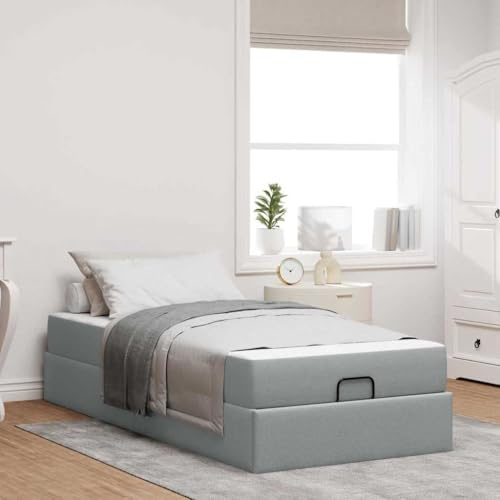 Mandloder Sängram med madrass ljusgrå 90 x 190 cm tyg, modern enkelsäng med förvaringsutrymme, träram, komfortskummadrass för sovrum