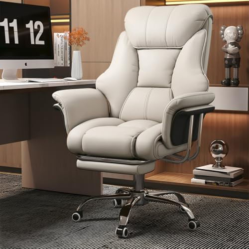 HDHNBA Fauteuil de Bureau Grand Format et Haute résistance 250 kg Fauteuil de Direction en Cuir Extra Large avec Repose-Pieds rétractable, Hauteur réglable