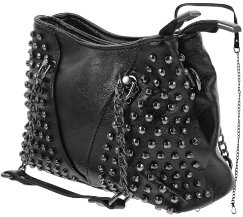 WATIIFUFU Paquet Bandoulière Rivet en Pu Noir pour Femmes Chaîne Élégante, Léger et Pratique, ou Se Promener Parc