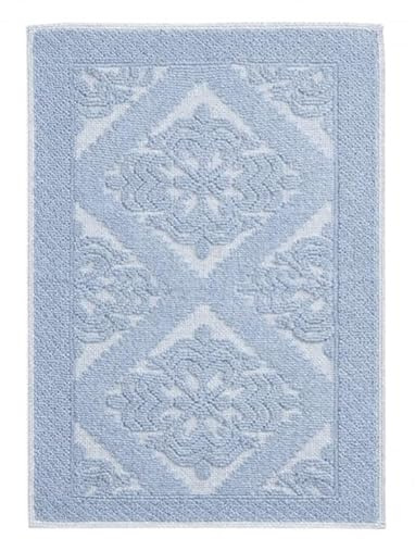 Generico Tappeto Sardo Art. Giglio di Linea Oro Artigianale con Certificazione Oeko-Tex Stile Tradizionale ed Ecologico Lavabile e Resistente (Azzurro, 50x80)