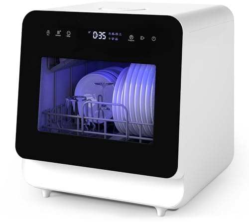 eklipt Portable Countertop Dishwasher, Mini Dishwasher, 5L Built-in Water Tank, 7 programs, Drying Cycle & Touch Control, 1-24H Delay Start & 360° Spray, Hose/No-Hose Setup, Black