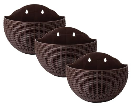 Generico Vaso da Fiori da Appendere A Parete, 3pezzi Vasi per Piante da Esterno, Vaso da Fiori A Semicerchio da Parete in Rattan Imitato, Portapiante Gancio per Balcone Recinto Fioriere A Muro