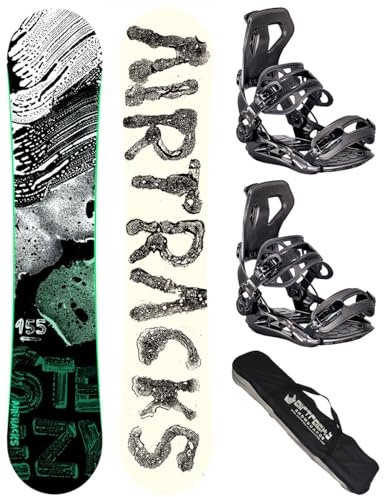 Airtracks Herren Snowboard Set Freeride Freestyle - Steezy Hybrid Rocker Wide Snowboard 160 - Softbindung Master L - SB Bag